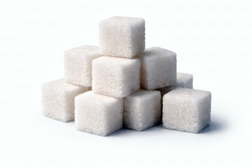 Stack of white sugar cubes on a white background sweet