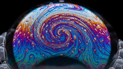 iridescent soap bubble patterns swirl in captivating fluid abstract art ideal for science design and creative backgrounds or concepts.