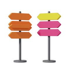 Colorful directional signposts pointing different ways for choices and decisions isolated on transparent background