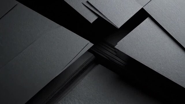 Elegant arrangement of stacked black paper sheets, creating a minimalist and sophisticated background.