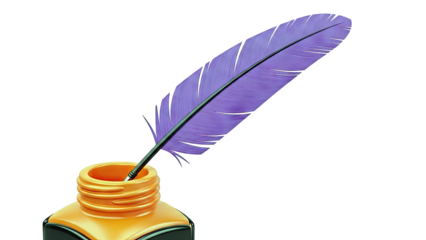 Purple Quill Pen in Orange Inkwell