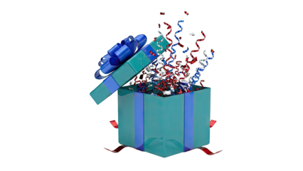Open Teal Gift Box with Red, White, and Blue Confetti