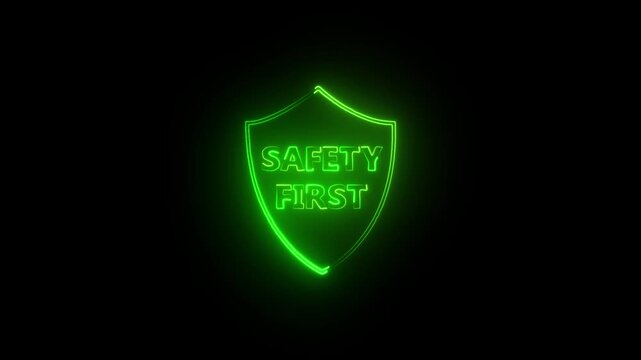 Safety first concept represented by a construction worker neon animation.