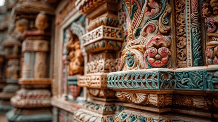 Obraz premium Intricate temple carvings detailed architecture