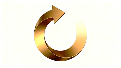 Ultra minimal white background with bold matte gold abstract arrow loop, sustainable growth vision 