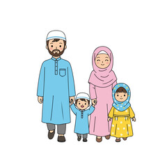Muslim family illustration Islamic family in traditional clothing