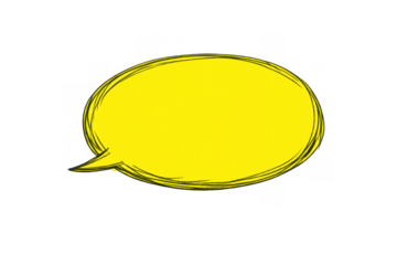 Yellow dialogue bubble in hand-drawn comic style providing communication and message indication with transparent background