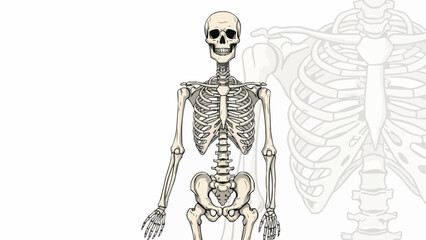 Anatomical illustration of a human skeleton standing upright.