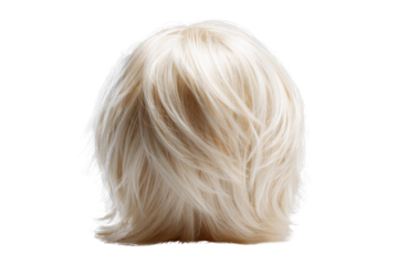 Blonde tousled wig on black background with wispy strands hair messy, Png On White Background, Isolated on Transparent Background, Cut Out