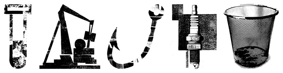 Industrial Tools and Equipment in Halftone Vector Style