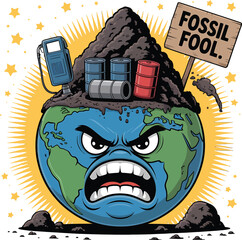 Angry Earth with Fossil Fuels and Pollution Concept