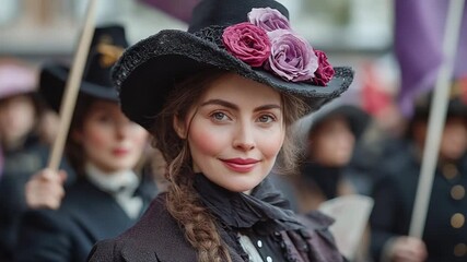 Portrait of a Confident Suffragette at a Womens Rights Protest.