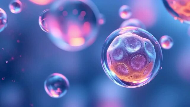 Colorful Bubbles Representing Cells in a Futuristic World | Microcosmic View of Cells in a Digital Environment | Vibrant Cells Under a Digital Microscope