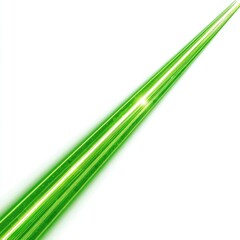 Angled luminous green streak with bright white core against white background