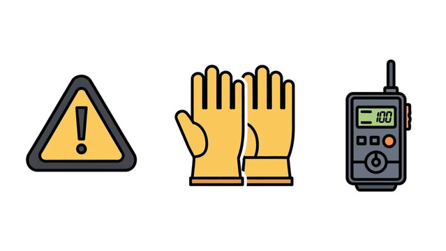 Graphic Elements Symbolizing Industrial Safety, Protection, and Two-Way Communication Tools for Workplace Environments