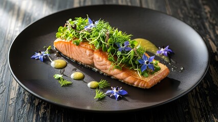 grilled salmon steak with vegetables