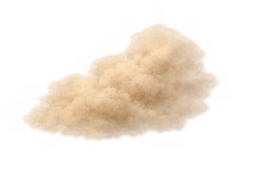 Desert sandstorm dust cloud creating an explosion effect, brown dirt smoke and pollution element on transparent background