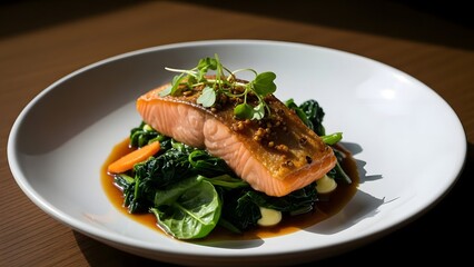 grilled salmon steak with vegetables