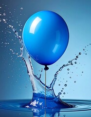 Blue balloon ascending from a water splash against a light blue gradient background