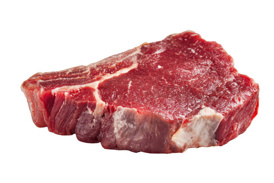 Raw beef steak with bone and fat against black background meat, Png On White Background, Isolated on Transparent Background, Cut Out