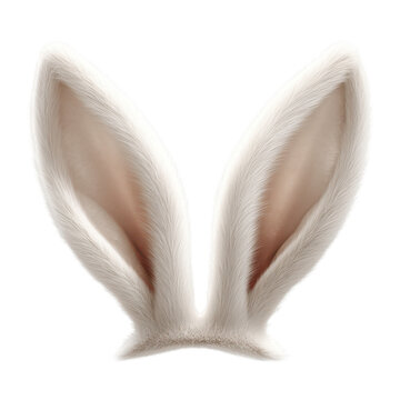 Realistic white fluffy bunny ears on black background rabbit, Png On White Background, Isolated on Transparent Background, Cut Out