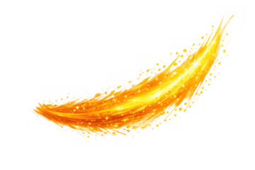 Glowing orange and gold light trail vector with sparkling particles on transparent background, dynamic motion effect