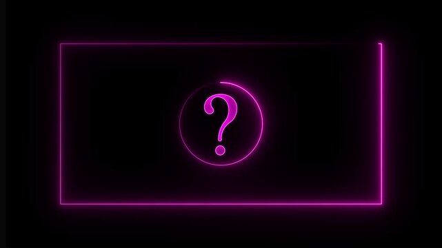 Question mark sign icon animation glowing neon blue color confusion mark quiz decision answer solution problem game challenge sign symbol on black background. 4k Animation.