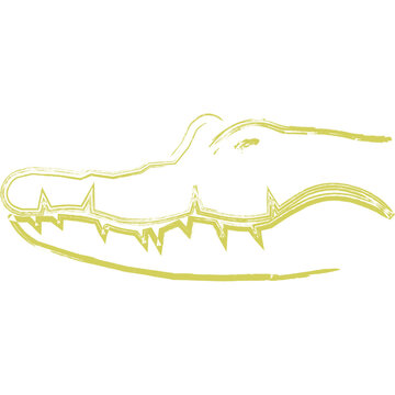 Yellow Line Drawing of an Alligator's Head