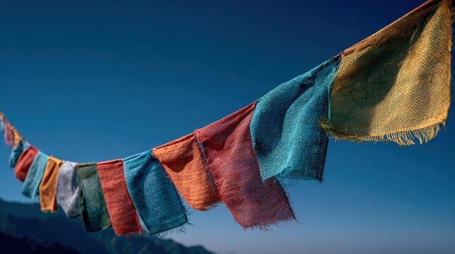 Prayer flags against blue sky