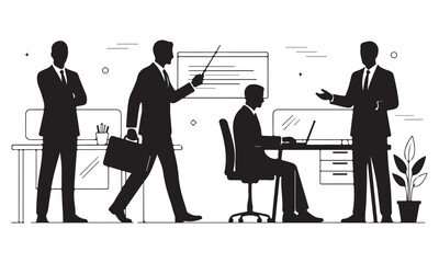 Office Worker Silhouettes & Coding AI Graphics - Business Teamwork & Technology Icons