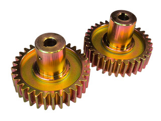Two Steel Gears rainbow zinc plating.