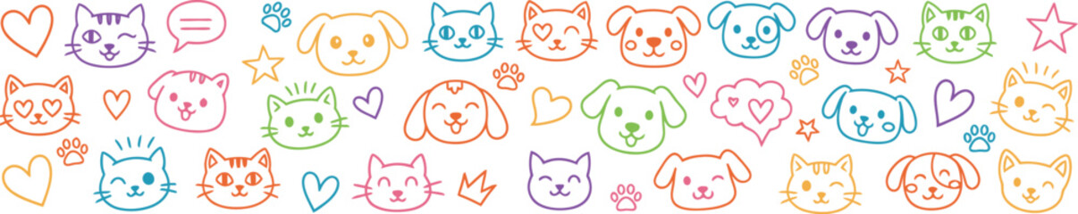 Fototapeta premium Hand Drawn Colorful Cartoon Animal Faces Pattern Design on White Background