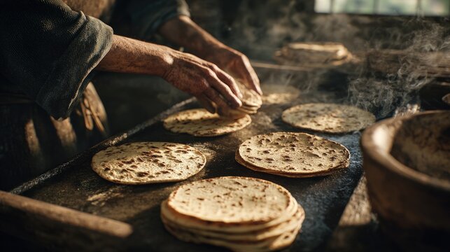 Tortillas cooking on traditional comal