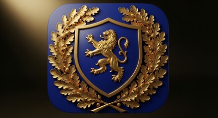 Golden Lion Emblem on Blue Shield with Laurel Wreath