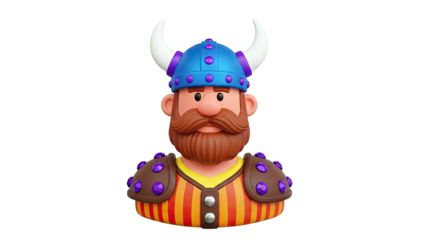 Cartoon Viking Warrior with Horned Helmet and Beard