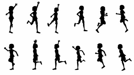 Fototapeta premium Collection of happy children running and playing energetically
