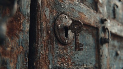 Old door with rusty keyhole