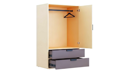 Modern Wardrobe with Open Doors and Drawers