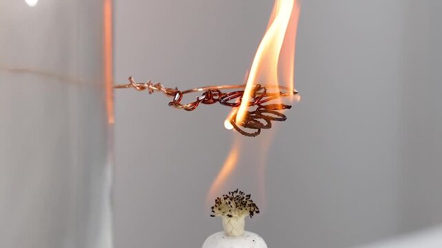 Close Up of Copper Wire Igniting in Acetone Oxidation Reaction