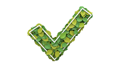 Green Check Mark Made of Leaves