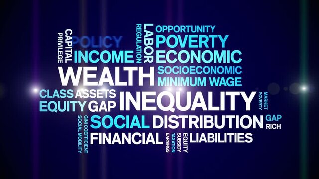 Wealth inequality animated word cloud-text design animation tag kinetic typography seamless loop.