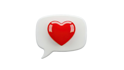 3D Red Heart in White Speech Bubble