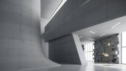 Obraz premium Modern Architecture Interior, Minimalist Concrete Design, Abstract Geometric Shapes, Natural Light