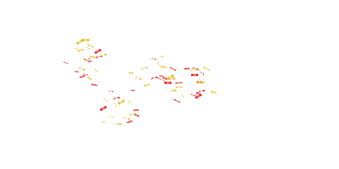 Dynamic Scatter of Red and Golden Confetti on a Clean White Background for Festive Party and Event Designs