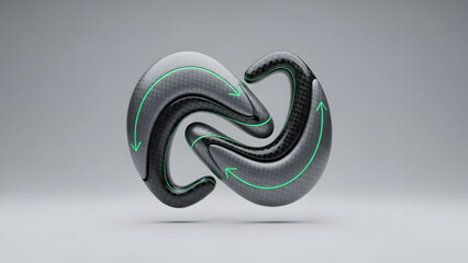 Abstract Metallic Swirling Object on Gray Background.