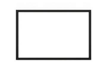 Black rectangular frame with soft shadow on transparent background for artwork, poster, or mockup display