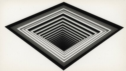 Abstract Diamond Shape Infinity Tunnel Illusion, Op Art Style, Black and White Geometric Pattern