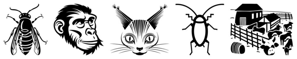 Obraz premium Black and White Animal & Farm Scene Vector Set