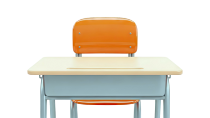 School Desk and Chair with Orange Seat and Backrest