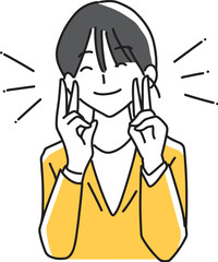 笑顔でダブルピースする女性